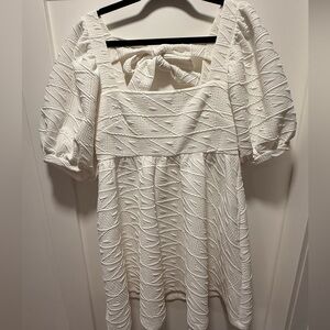 Free People White Textured Puff Sleeve Mini Dress
